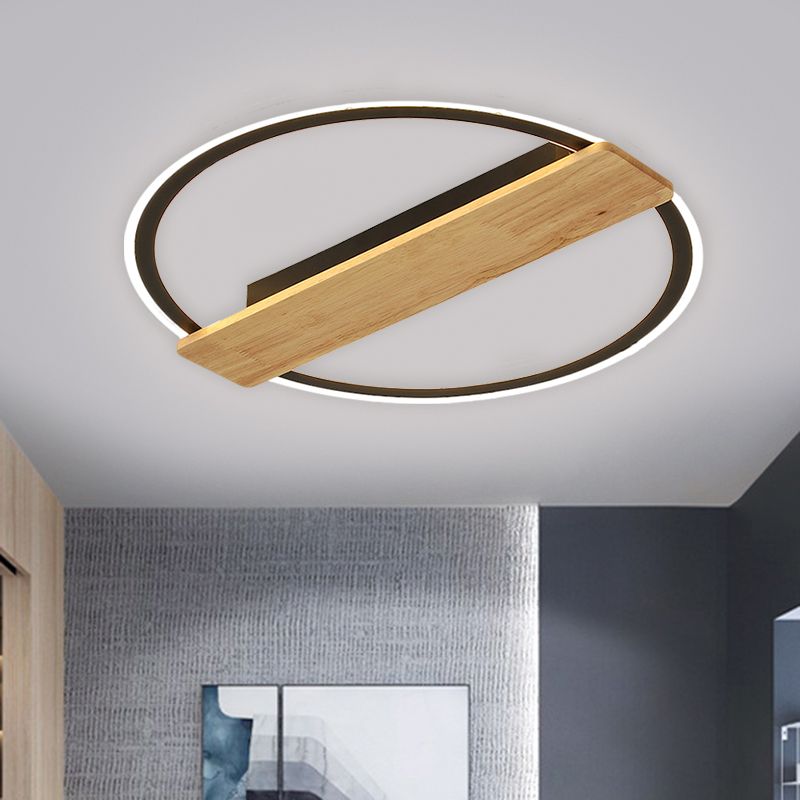 Metallic Ring Flush Mount Lamp Simple Black/Gold LED Ceiling Fixture with Plank Deco in Warm/White Light, 16.5"/20.5" Wide