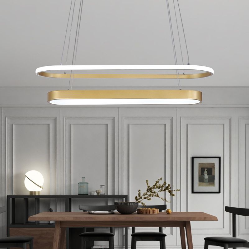 Elliptical Dining Room Hanging Lamp Metallic LED 2-Light Modern Pendant Lighting