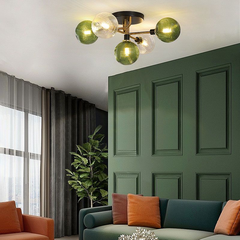 Glass Ball Shape Flush Mount Light Modern 5 Lights Flush Mount Ceiling Fixture
