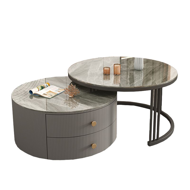 Frame 2 Nesting Coffee Table with 2 Drawers Modern Slate/Glass Round Coffee Table Set