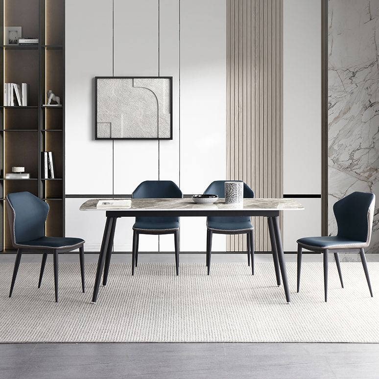 Mesa de comedor estándar industrial de forma rectangular de piedra sinterizada con base de 4 patas