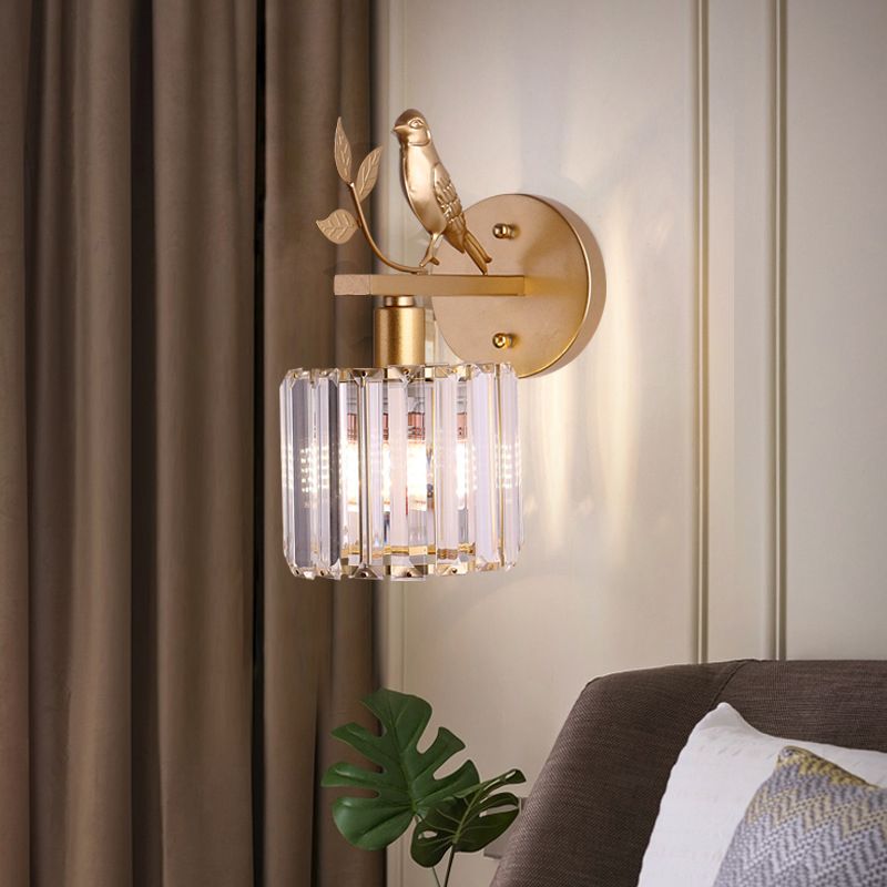 Crystal Cylinder Shape Wall Light Modern Style 1 Light Wall Light Sconce
