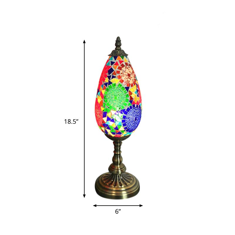 Naranja/rojo 1 mesa de bombilla ligera antigüedades de arte manchado lágrima de lágrima en la lámpara de mesita de noche para sala de estar
