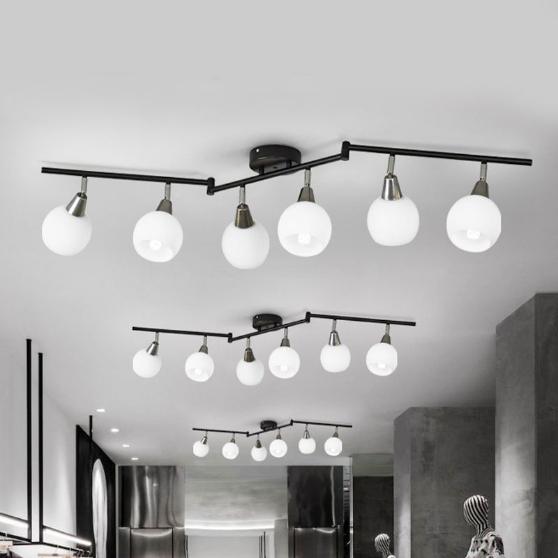4/6 Lights Linear Adjustable Semi Flush Industrial Black/White Iron Flush Chandelier with Dome Glass Shade