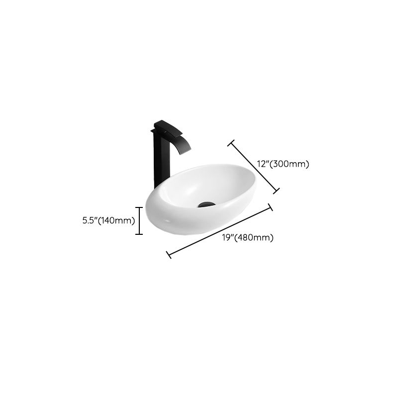 Contemporary Bathroom Sink with Pop-Up Drain Porcelain Oval-Shape Vessel Lavatory Sink