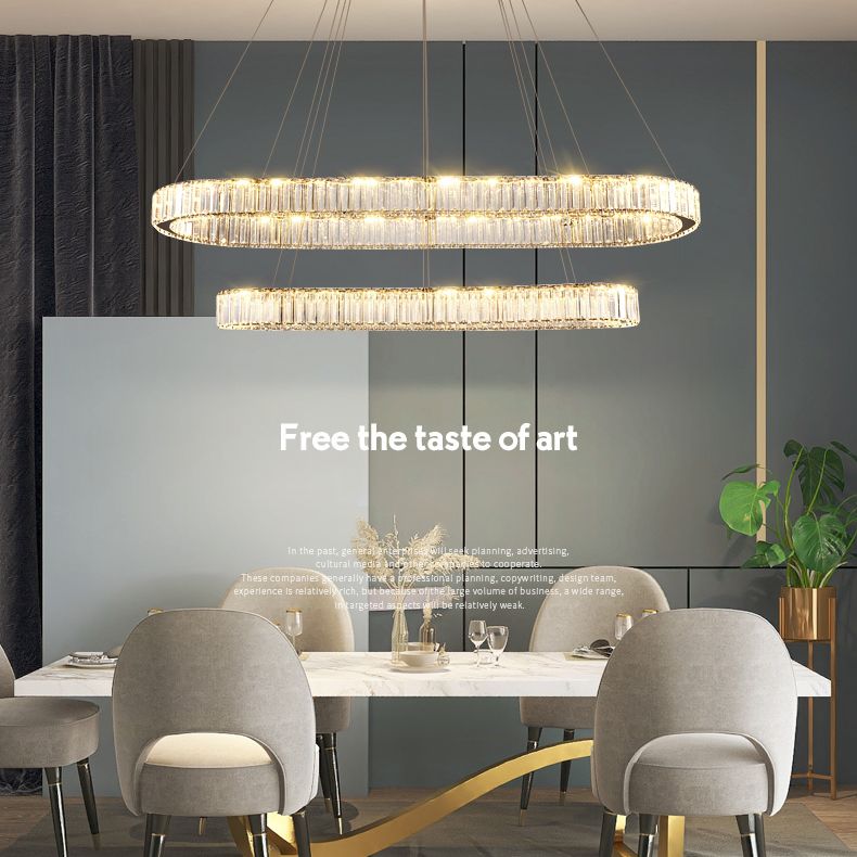 Luz de la isla ovalada plateada lámpara de lámpara de cristal led nórdico lámpara de lámpara de lámpara