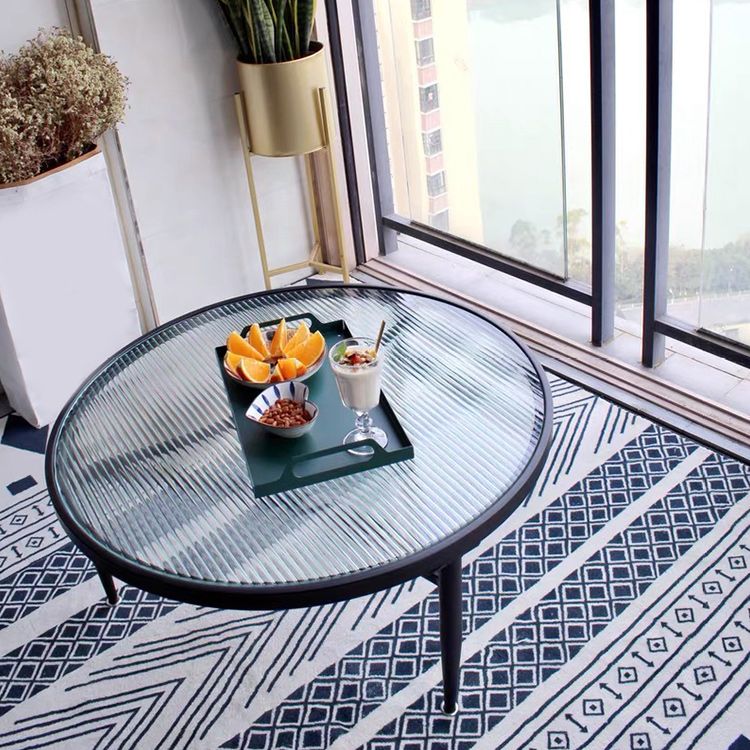 Iron 3 Legs Round Coffee Table with Glass Top Cocktail Table