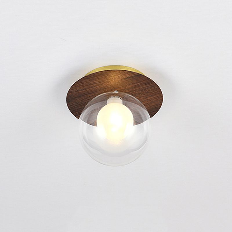 Wood Sphere Flush Mount Lights Contemporary Style 1 Light Flush Mount Lighting