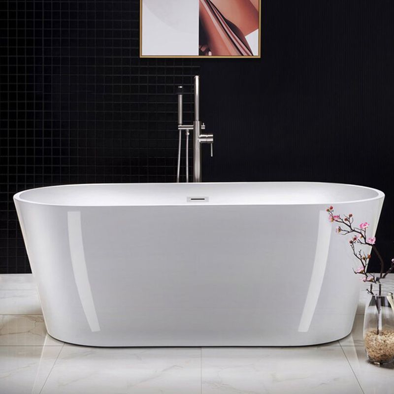 Acrylic Oval Bathtub with Overflow Trim White Soaking Tub with Drain
