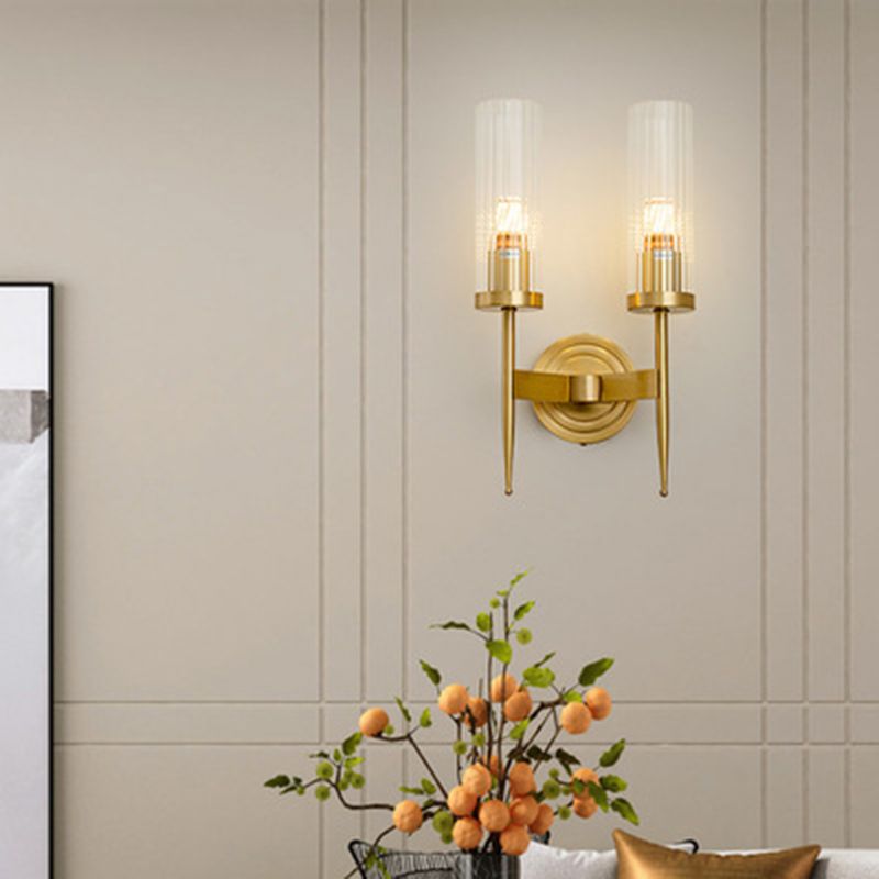 Gold Cylindrical Wall Lamp in Modern Luxury Style Copper Wall Light with Pure Glass Shade