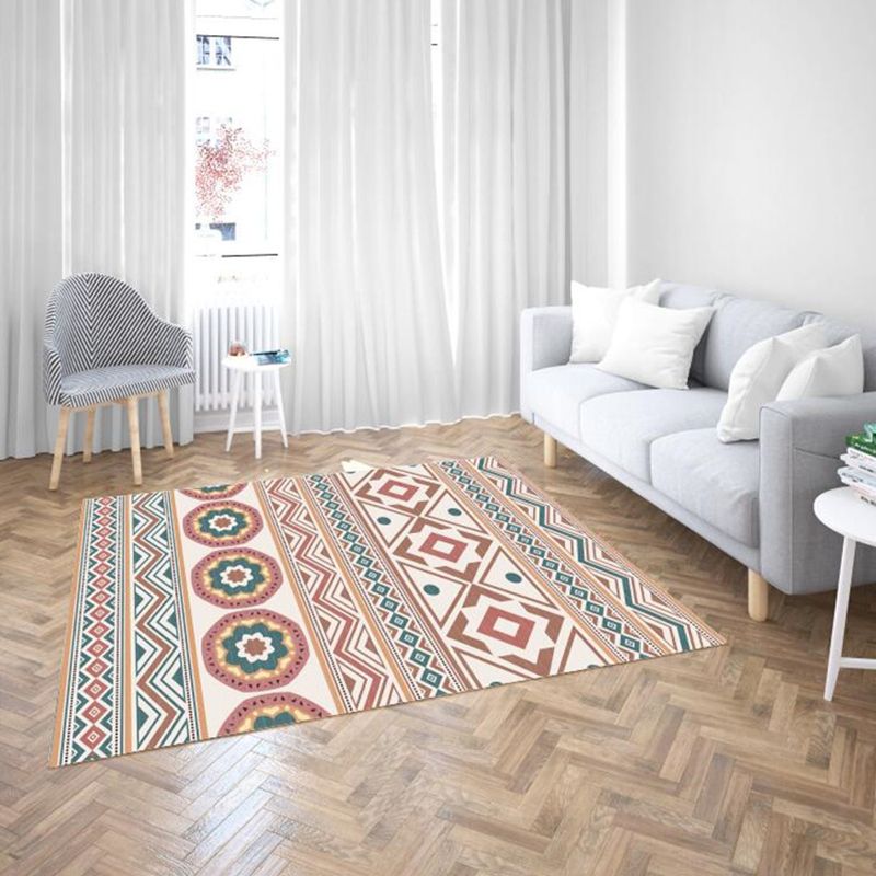 Moroccan Living Room Rug Multi-Color Geometric Print Rug Synthetics Anti-Slip Backing Stain Resistant Pet Friendly Rug