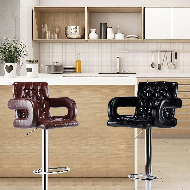 Modern Armed PU Upholstery Bar Stool Adjustable Swivel Backrest Counter Chair