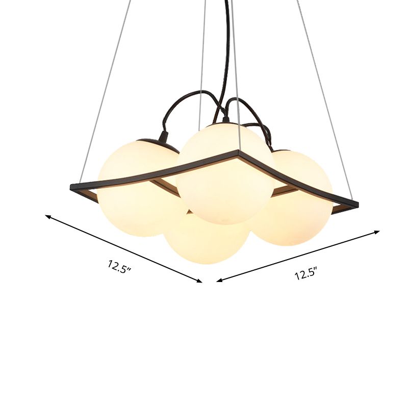 Globe Living Room Ceiling Chandelier Traditional Frosted Glass 4/9 Lights White Hanging Fixture
with Square Frame