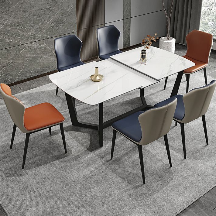 Modern Scalable Dinette Set 1/4/5/7 Pieces Dining Table Set with White Sintered Stone Top