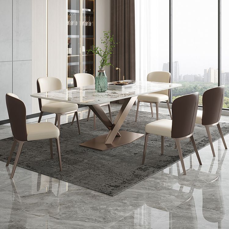 Metaal traditionele luxe rechthoek binnen tafel gesinterde stenen tafel met voetstukbasis