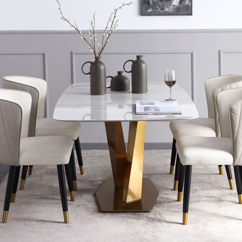Sintered Stone Dining Table Luxury Style Pedestal Table for Dining Room