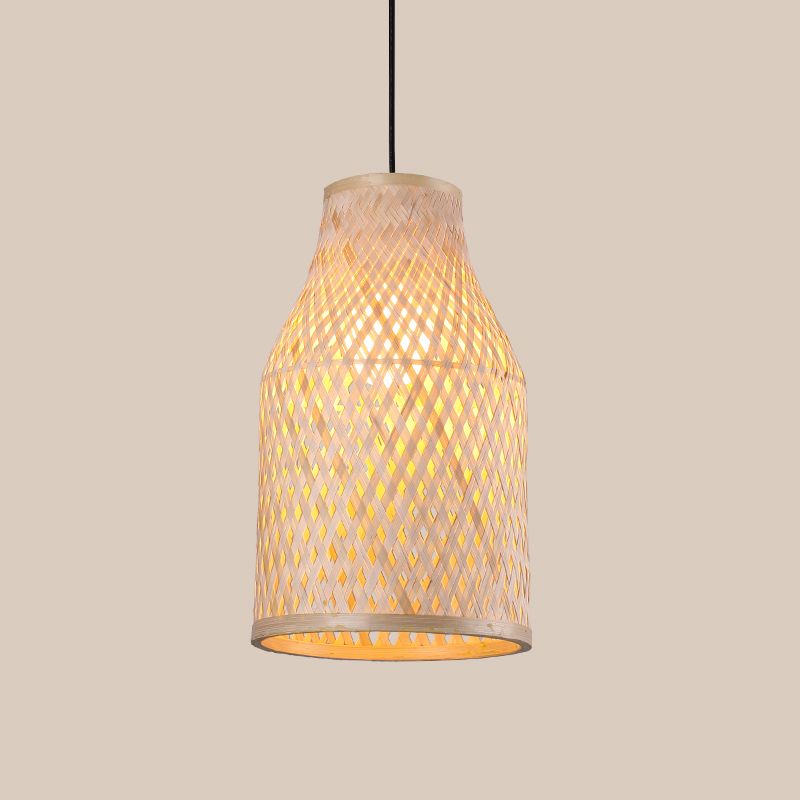 Flasche/Glocke/Kuppel Bambus Anhänger Lampe Asien 1-Licht beige hängende Beleuchtung für Esszimmer