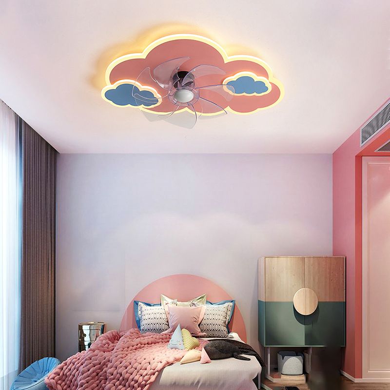 Pink / Blue Fan Mount Light Fixture Kids Style Ceiling Fan Lighting