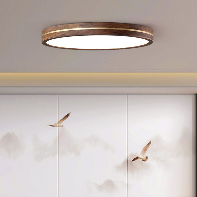 Modern Wood LED Flush Mount Circle Shape Ceiling Light with Acrylic Shade for Bedroom