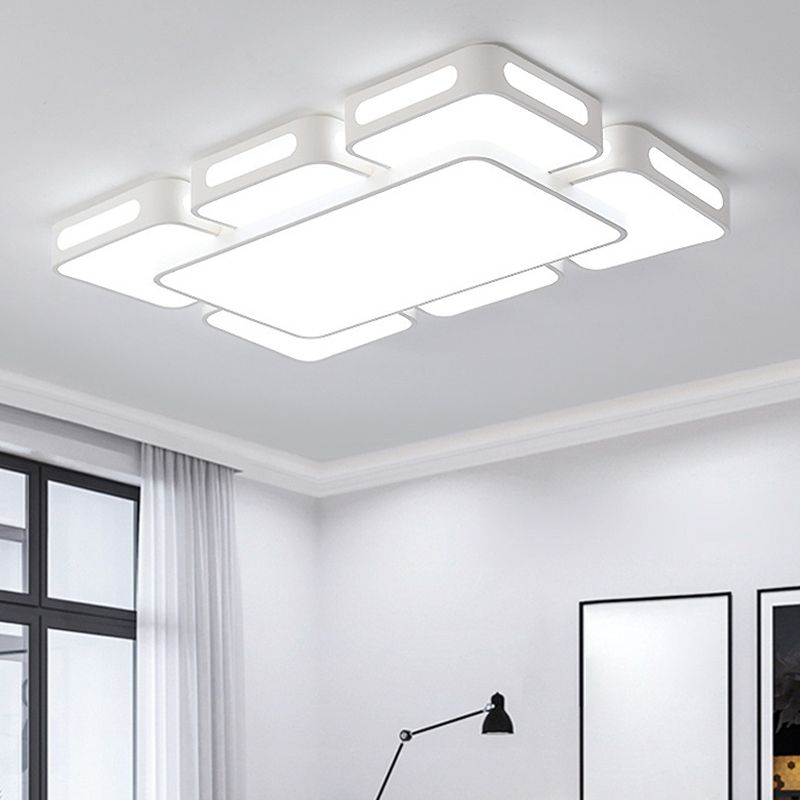 Square/Rectangular LED Ceiling Mount Lamp Modern Iron Block White Flush Light in White/3 Color Light