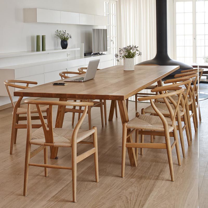 Rectangle Solid Wood Dining Table Modern Natural Tripod Base Dining Table