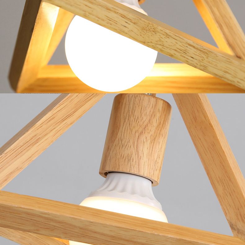 Geometric Dining Room Pendant Light Fixture Wooden Minimalist Hanging Lamp in Beige