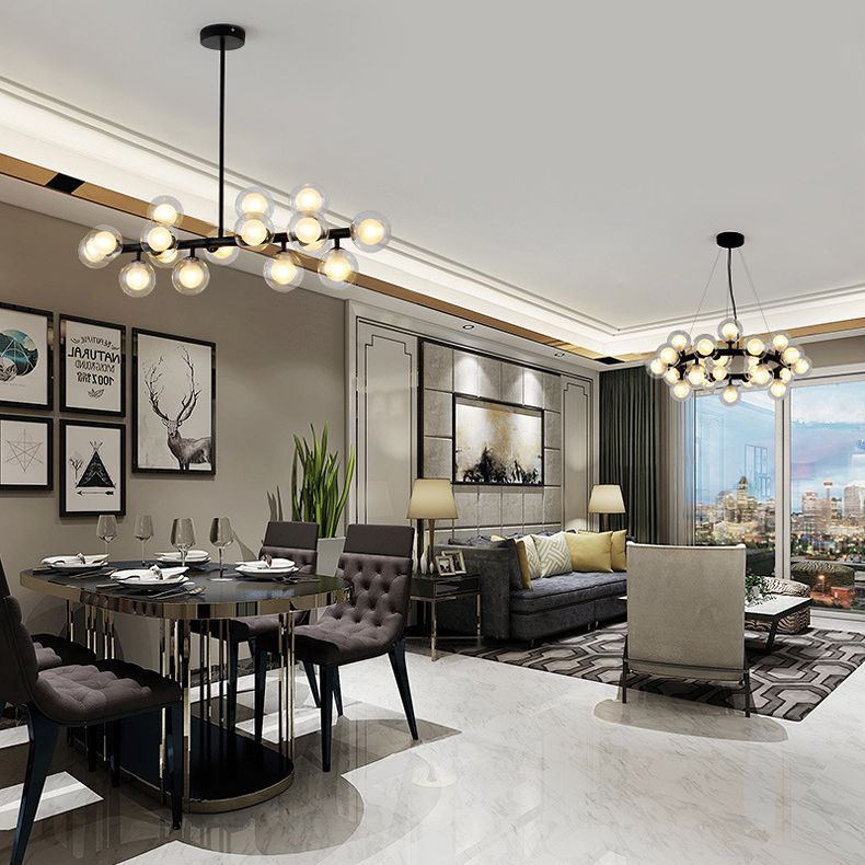 16 lumière moderne îlot noir pendentif éclairage sphérique en verre île plafond de plafond pour table à manger