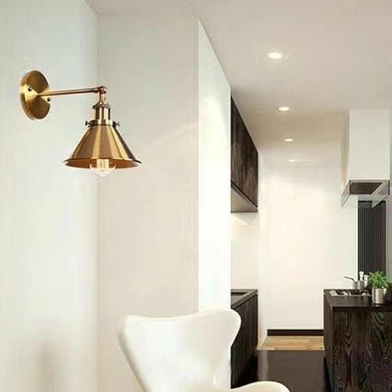 Industrial Style Cone Shape Wall Sconce Metal 1 Light Sconces in Gold