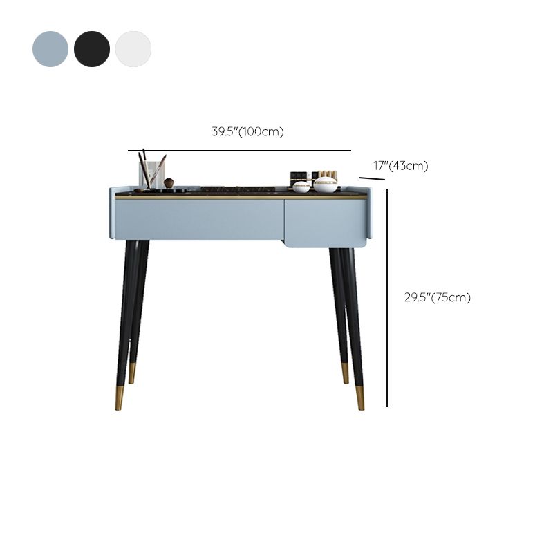 Glam Wooden Frame Dressing Table Slate Top Vanity with Drawers