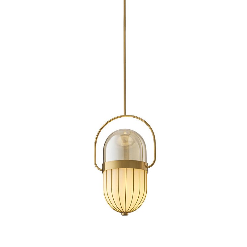 Postmoderne Pillenkapsel Anhängerlampe klar und weißes Glas 1 Kopf Esszimmer Hanging Deckenleuchte in Gold