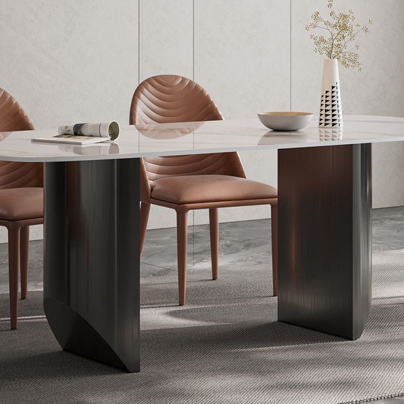 Luxury Double Pedestal Dining Table Sintered Stone Dining Room Desk