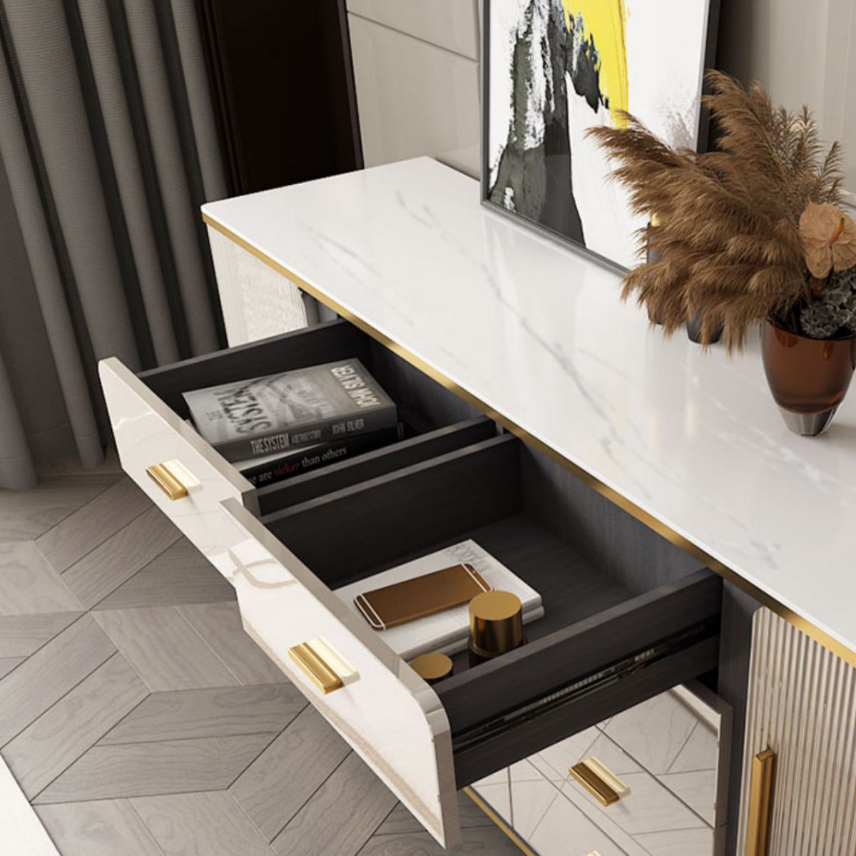 Glam Combo Dresser Wood Storage Chest Dresser with Metal Feet for Bedroom