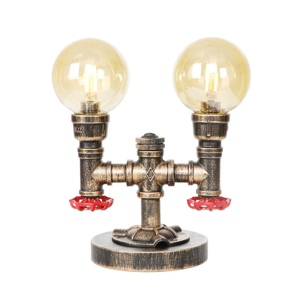 Clear/Amber Glass Antique Bronze Distanne Light Globe 2/3 Light Implesso di attività industriali con base