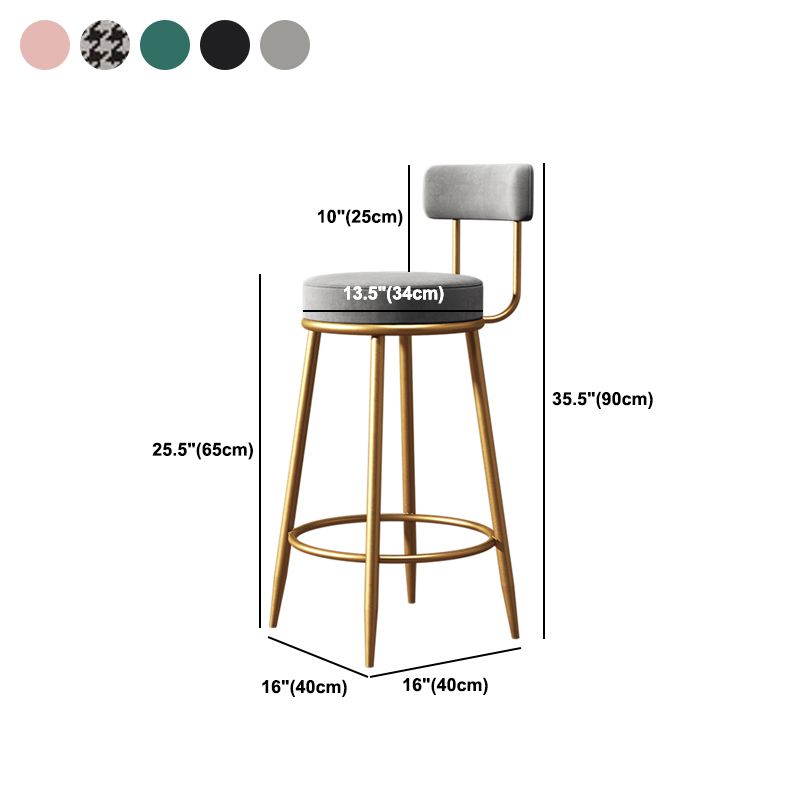 Nordic Backrest Armless Counter Stool Iron Cafe Bar Stool with Cushion and Pedal