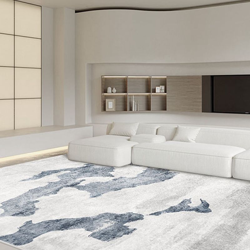 White Modern Carpet Abstract Pattern Polyester Area Rug Stain Resistant Rug for Drawing Room