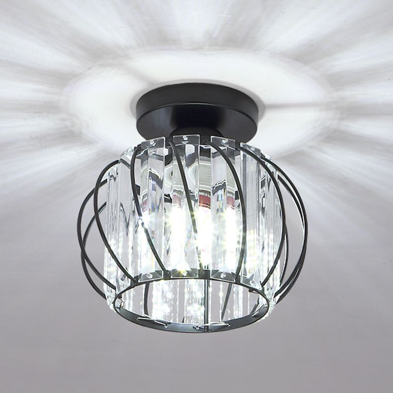 Lantern Hallway Flush Ceiling Light Fixture Crystal 1 Head Minimalistic Flush Light