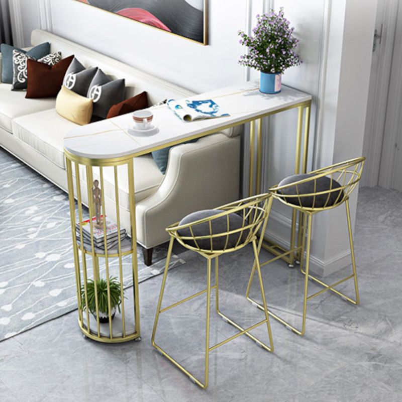 Stone Top Bar Height Table Modern Style Bistro Pub Table with 2 Shelves