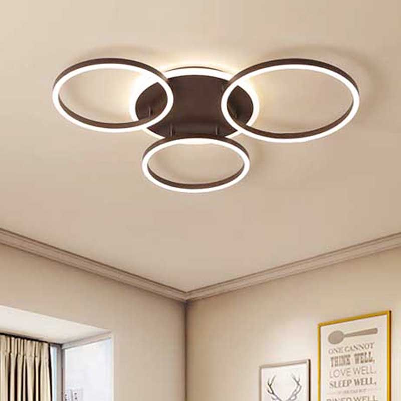Black Hoop LED Flush Mount Lighting Postmodern 1/2/3-Head Metal Bedroom Ceiling Lamp in Warm/White Light