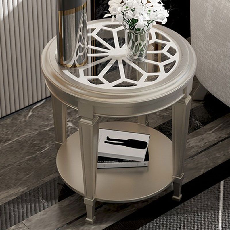 26" Tall 4 Legs Solid Wood End Table Contemporary Round Double Tier End Table