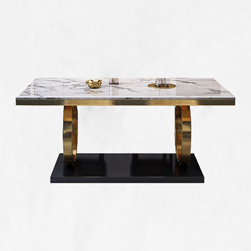 Mesa de comedor de mármol de lujo para mesa rectangular de restaurantes con pedestal de metal dorado