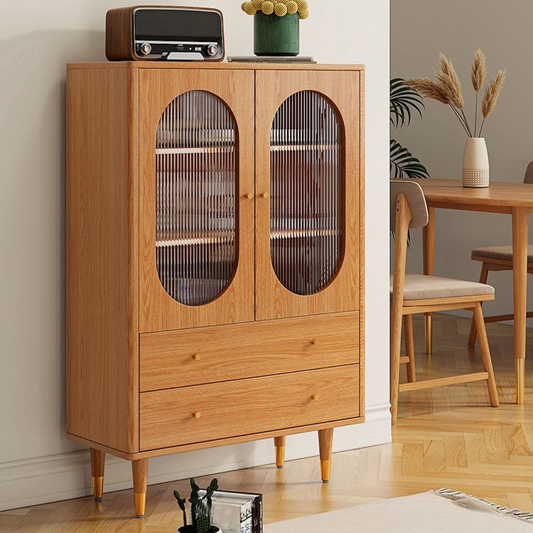 Modern Two Drawer Accent Cabinet Rectangular Wooden and Glass 1-Door Cabinet