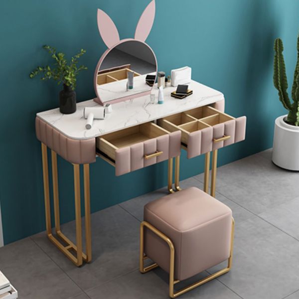 Modern Pink and Gray Standing Vanity Dressing Table with Makeup Table and Stool