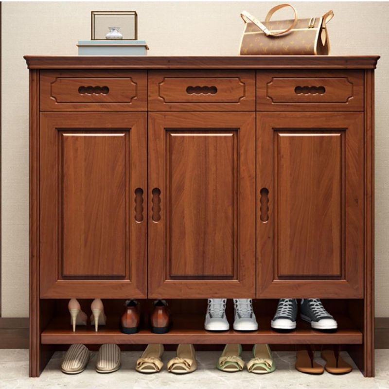 Mid-Century Modern Accent Cabinet Rectangle Solid Wood Grooves With Doors Cabinet