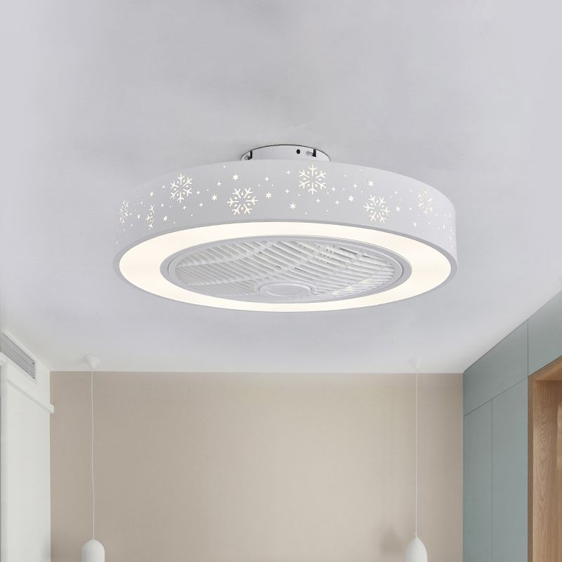 21,5 "W LED Metal Semi Flush Leuchte Moderne weiße Rhombus/Schnee Wohnzimmer Hängende Lüfterlampe, 3 Klingen