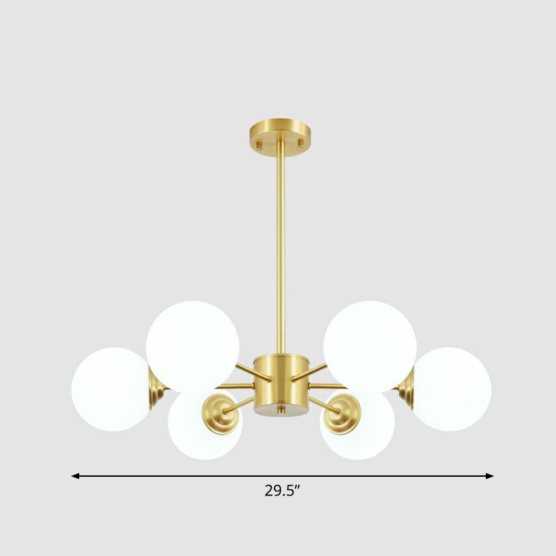 Cream Glass Spherical Chandelier Light Minimalist Brass Ceiling Hang Lamp for Living Room