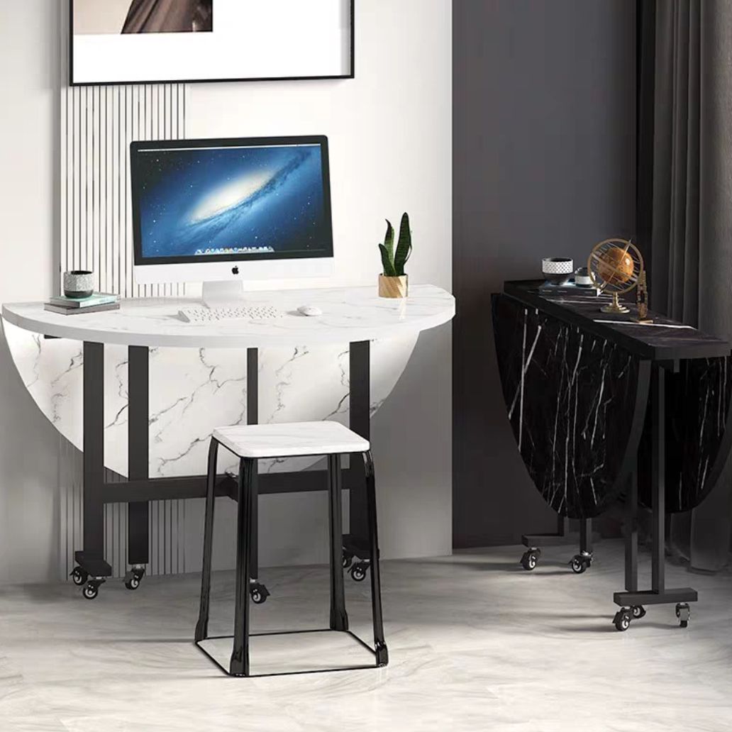 Metaal eigentijdse ronde eettafel Hoog glanzend witte houten boventafel met druppelblad