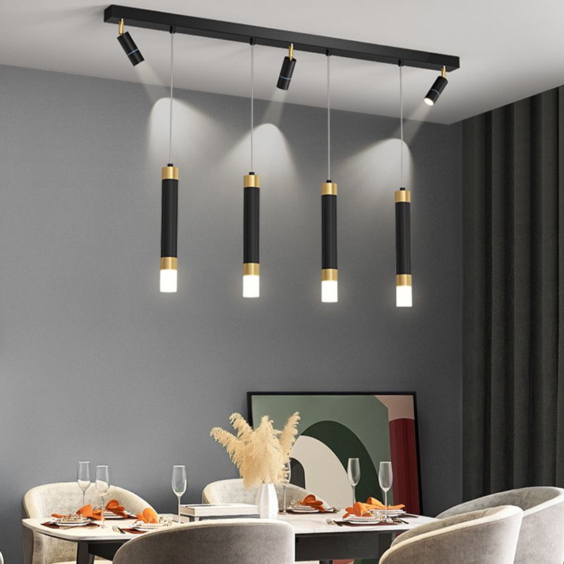 Metal Linear Hanging Lamps Simplicity Pendant Light Fixture in Black