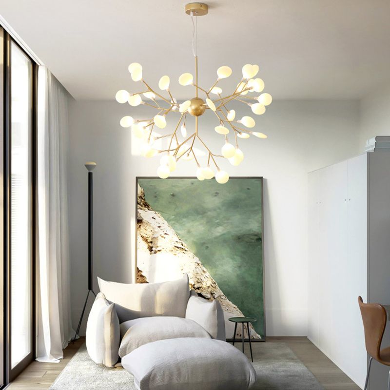 Modern Metal Suspended Lamp Fireflies Style Chandelier Lamp in Gold for Sitting Room