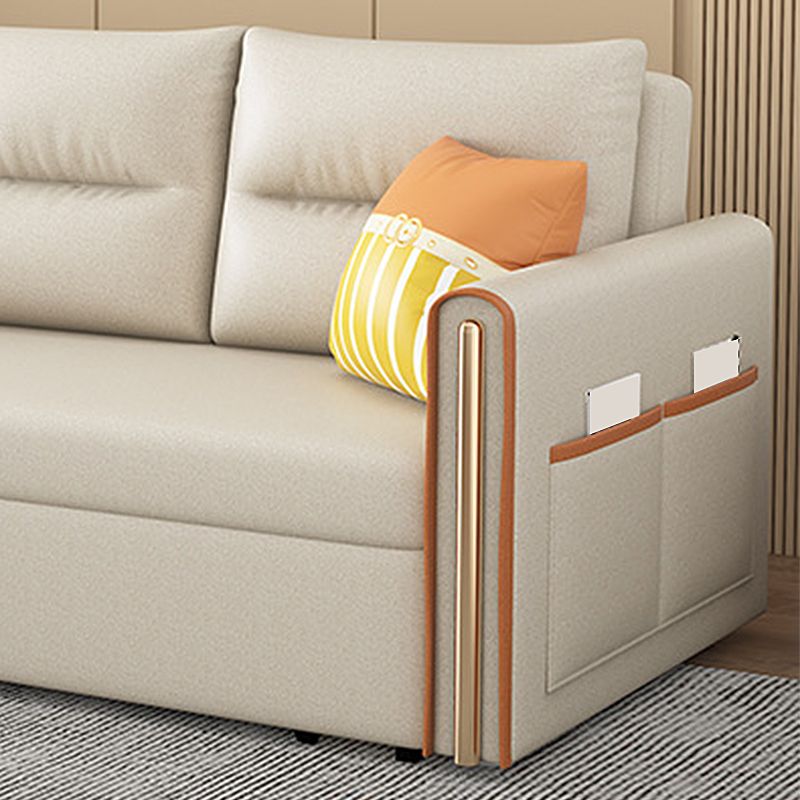 Beige 31.49" Wide Sofa Bed Glam Faux leather Sleeper Sofa with Pillow Included