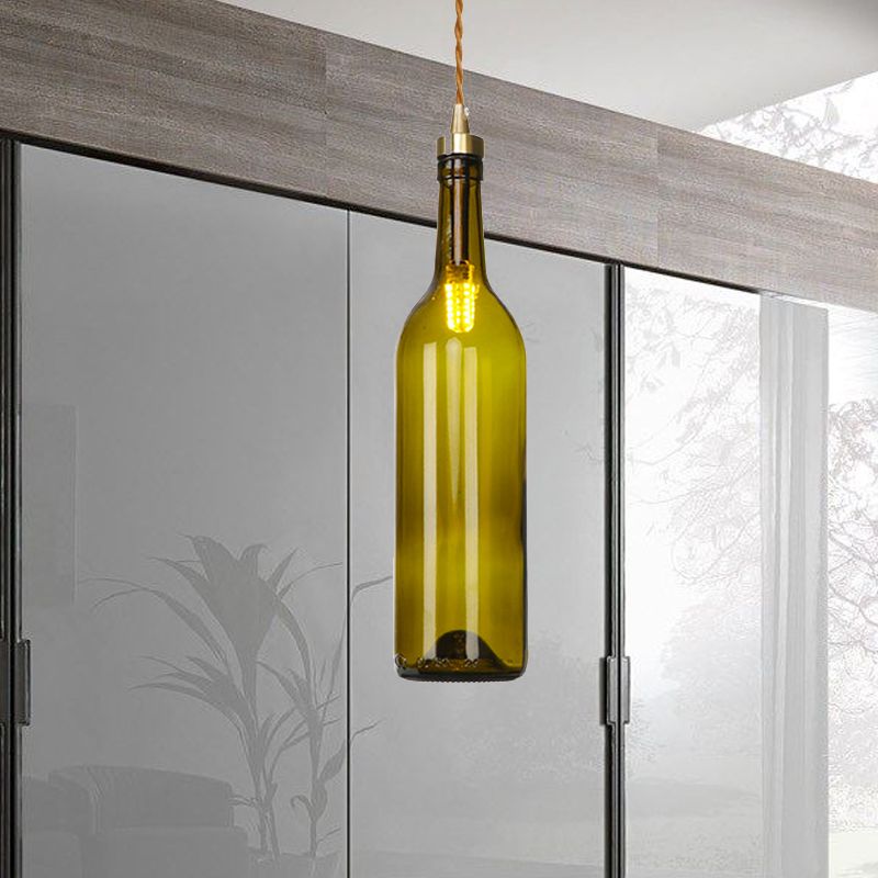 Industrial Wine Bottle Hanging Lamp 1 Light Glass Ceiling Pendant Light with Adjustable Cord in Smoke Grey/Green